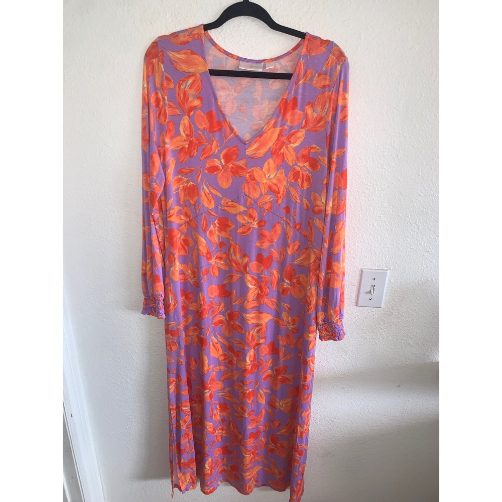 Floral Maxi Dress Size large Belle Kim Gravel Purple Orange Long - Picture 1 of 4